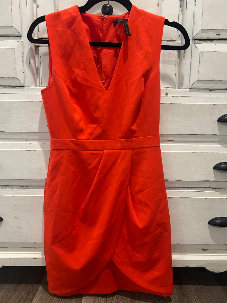 Bcbg V-Neck Azria Sleeveless Red Sheath Dress